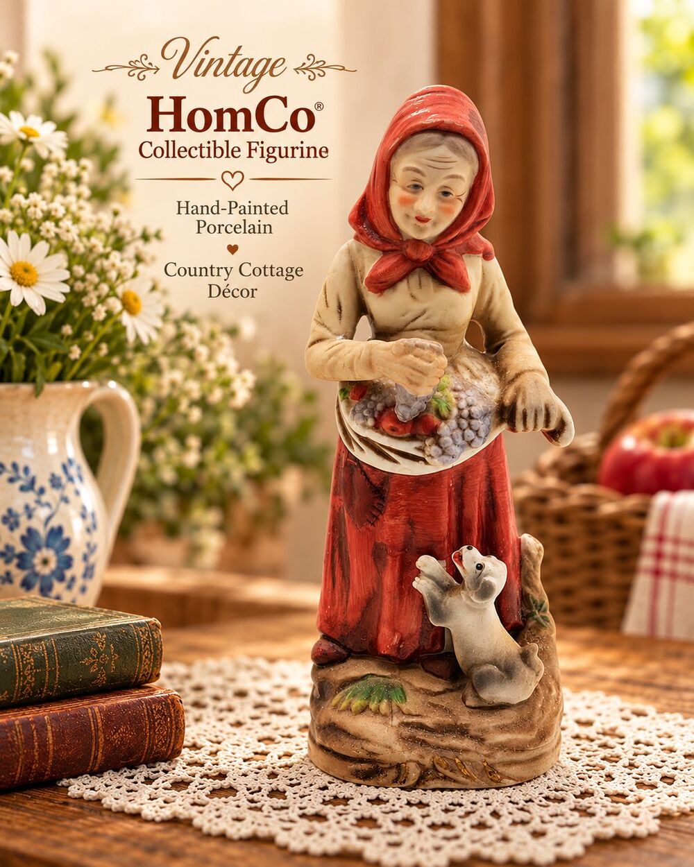 Vintage HomCo 1417 Grandma Woman Feeding Dog Figurine Hand Painted Porcelain